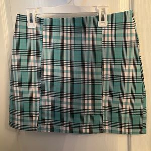 mint skirt with slits at the bottom.